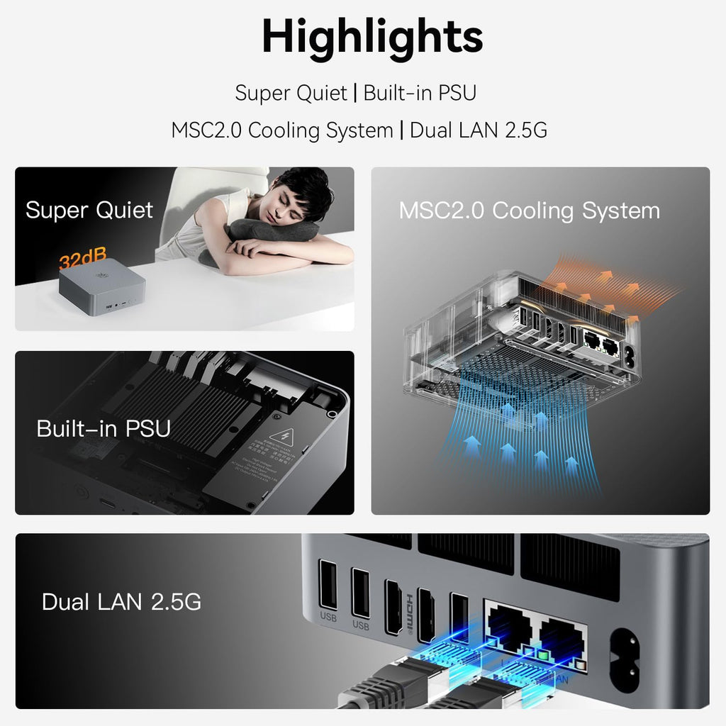 Beelink EQR7 Mini PC, AMD Ryzen 7 7735U (8C/16T,up to 4.75GHz),Mini Computers 16GB LPDDR5 RAM 500GB M.2 PCle x4 SSD,4K Dual Display,2.5G LAN,USB3.2,WiFi 6,BT 5.2