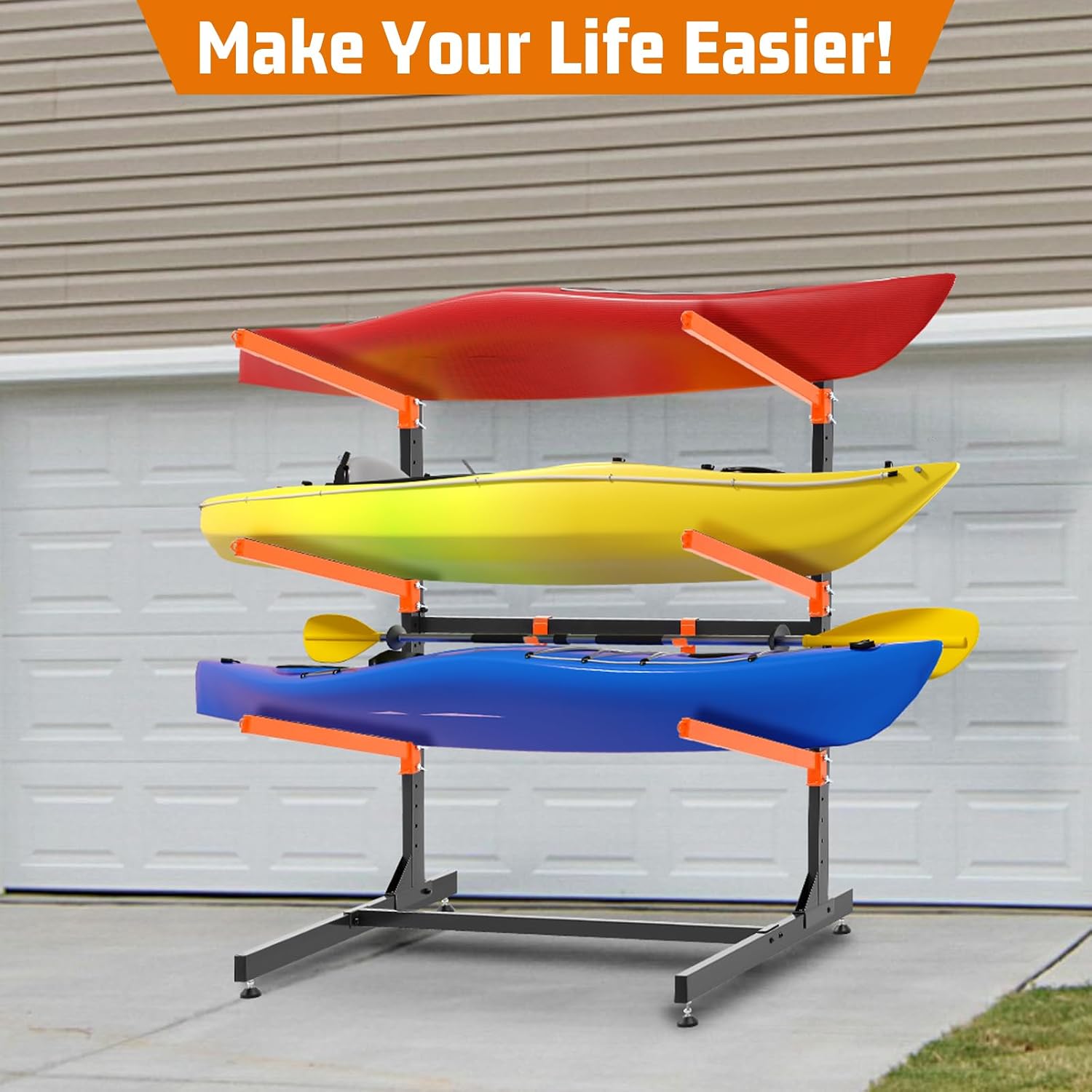 Kayak Storage Rack, Freestanding Kayak Racks for Garage, Heavy Duty Adjustable Kayak Stand Indoor Outdoor Storage Rack for Kayaks, Canoes, Surfboard & Paddleboard