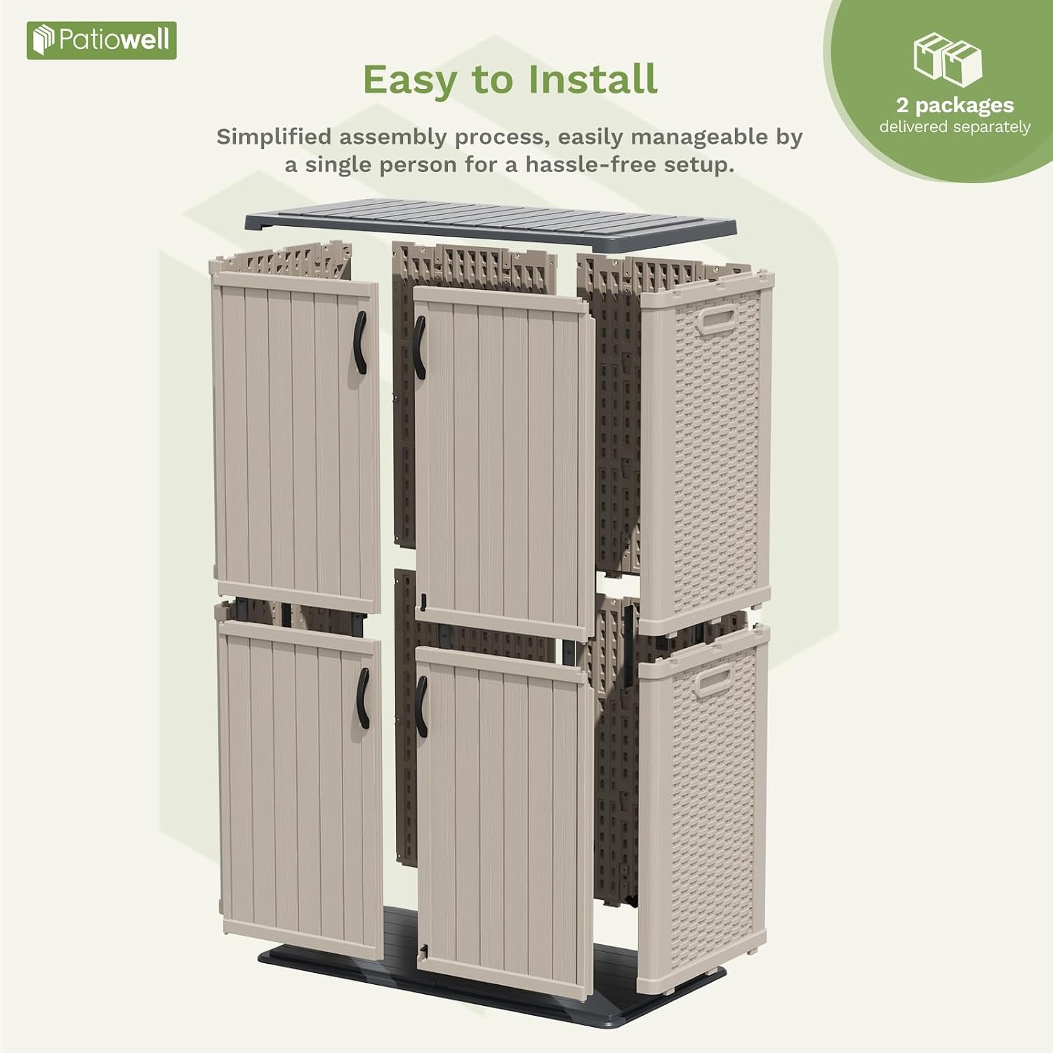Patiowell 50 cu.ft Plastic Outdoor Storage Shed, Lockable Waterproof Resin Storage Cabinet Vertical Storage Shed for Garden Tools, Garbage Cans, Pool Supplies, Beige(Not Include Shelves)
