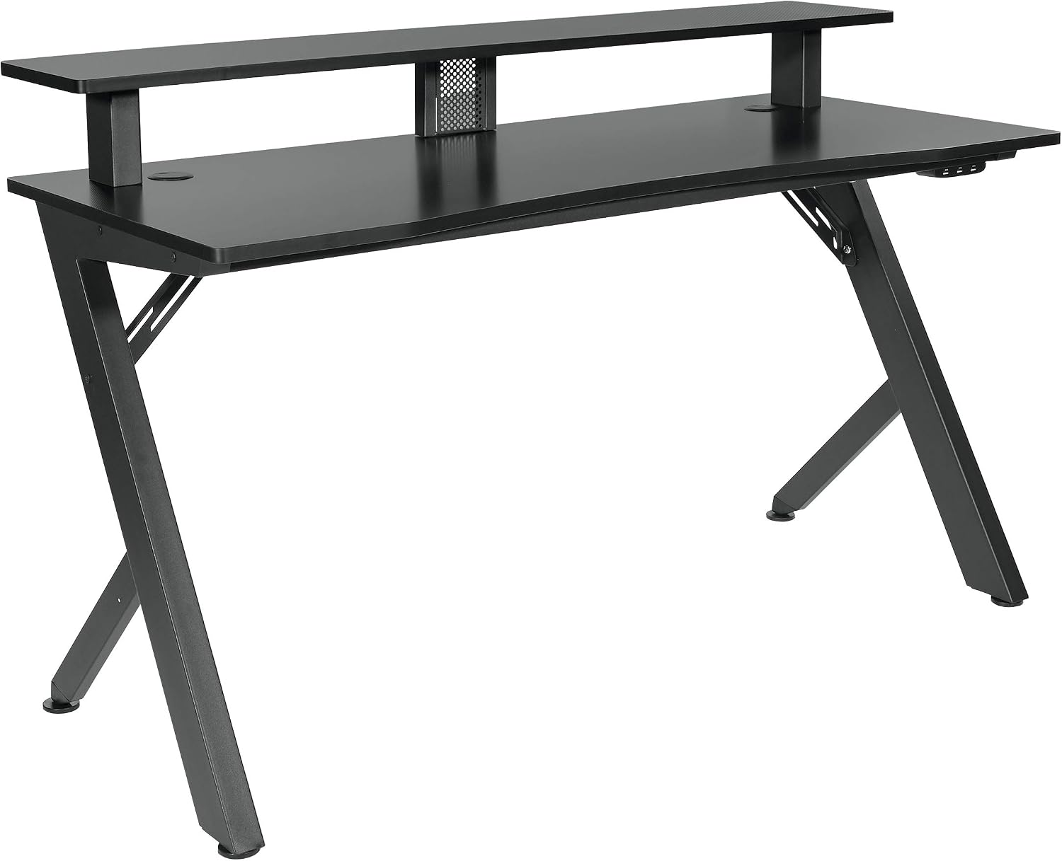 OSP Home Furnishings Area51 Battlestation Gaming Desk with Bluetooth RGB LED Lights, Matte Black