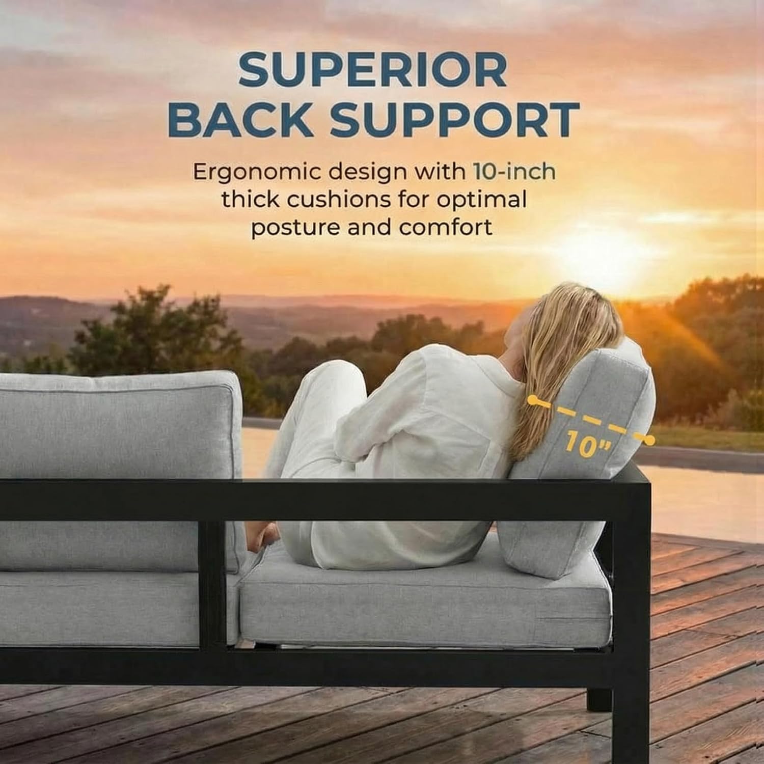 Wisteria Lane Aluminum Outdoor Patio Furniture Set, Modern Patio Conversation Sets, Outdoor Sectional Metal Sofa with 5 Inch Cushion and Coffee Table for Balcony, Garden, Black Frame & Gray Cushion