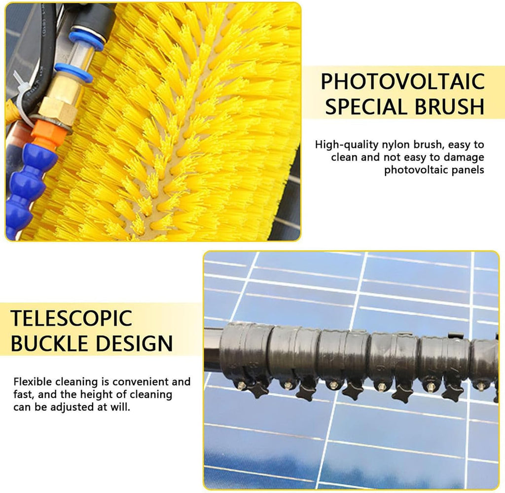 Adjustable 100cm Solar Panel Cleaning Roller Brush with 5m Water Fed Pole Kit Outdoor Window Cleaning Tools for Photovoltaic Panels