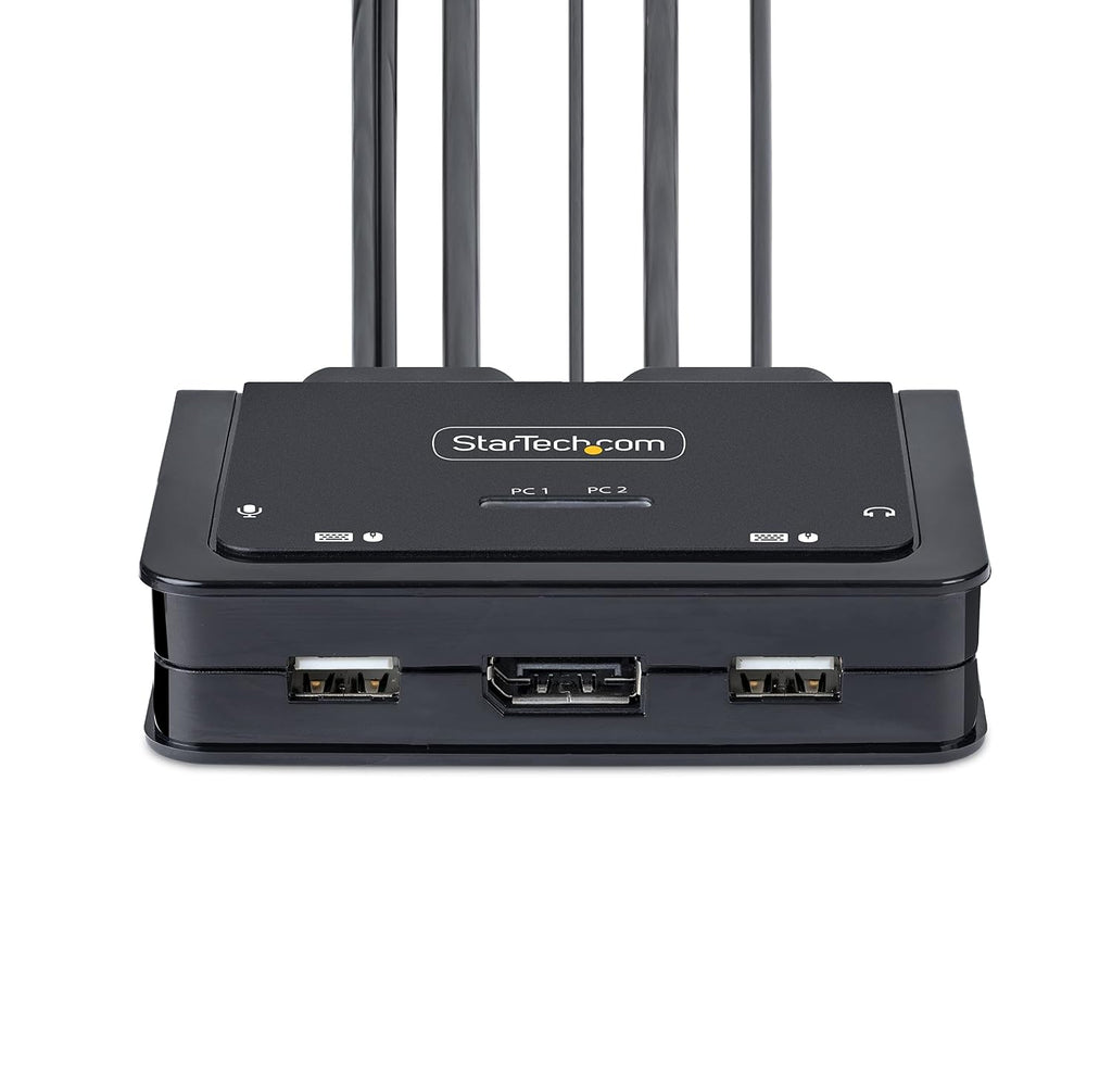 StarTech.com 2-Port USB-C Cable KVM Switch, 4K 60Hz DisplayPort Output, Compact KVM with 4ft/1.2m USB Type-C/Audio Integrated Host Cables, Bus Powered, Remote/Hotkey Switching (C2-D46-UC2-CBL-KVM)