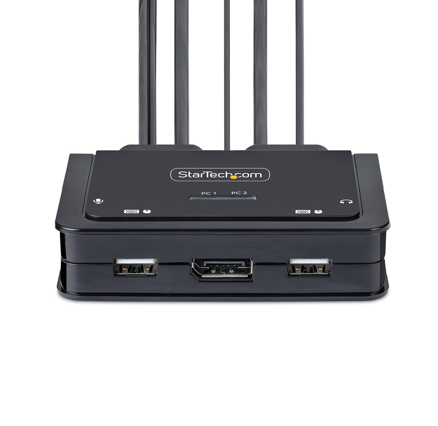 StarTech.com 2-Port USB-C Cable KVM Switch, 4K 60Hz DisplayPort Output, Compact KVM with 4ft/1.2m USB Type-C/Audio Integrated Host Cables, Bus Powered, Remote/Hotkey Switching (C2-D46-UC2-CBL-KVM)