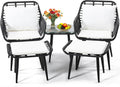 KROFEM 5 Piece Wicker Bistro Patio Conversation Furniture Set, Includes 2 Chairs, 2 Ottomans, and Side Table, Ideal for Porch, Balcony, Deck, Backyard, Black