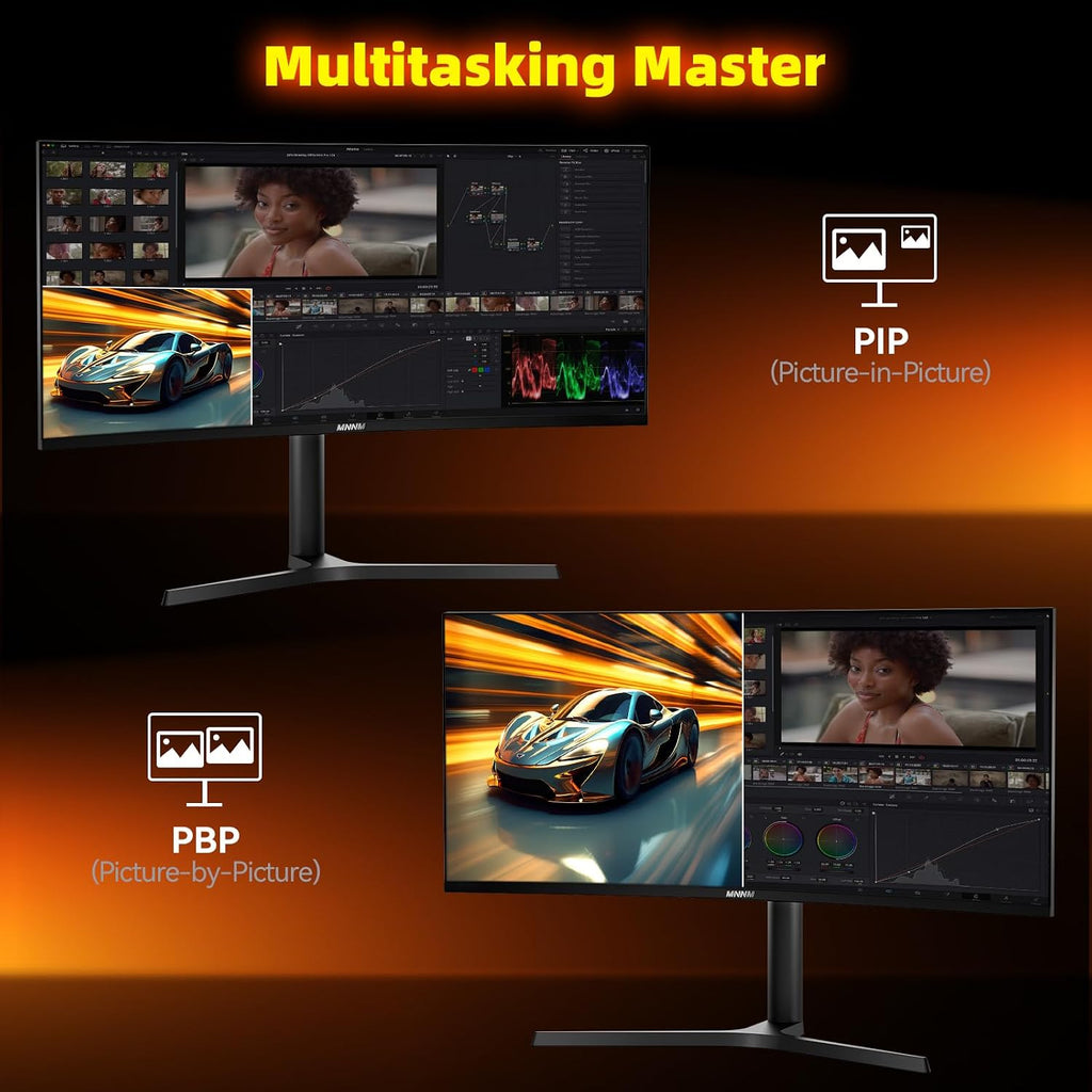 34 Inch Ultrawide Gaming Monitor - 21:9 WQHD 3440 x 1440 R1500 Curved Computer Monitor for Gamer, 180Hz,1ms, AMD FreeSync, PIP/PBP, Crosshair, TÜV Eye Care, HDMI 2.0 & DP1.4, Tilt/Height/Swivel Stand