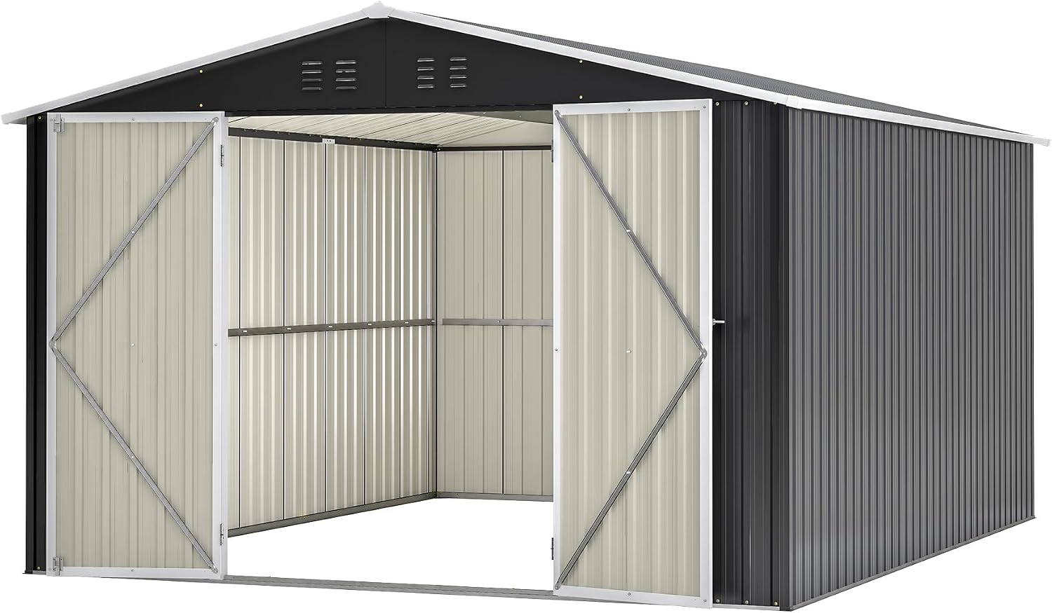 Ball & Cast 10×12 FT Outdoor Storage Shed,Metal Waterproof Tool Sheds with Lock and Key,Heavy-Duty Sheds Unit W/Doors and Vents,Galvanized Steel Garden House for Storing Bicycles,Barbeques,Black