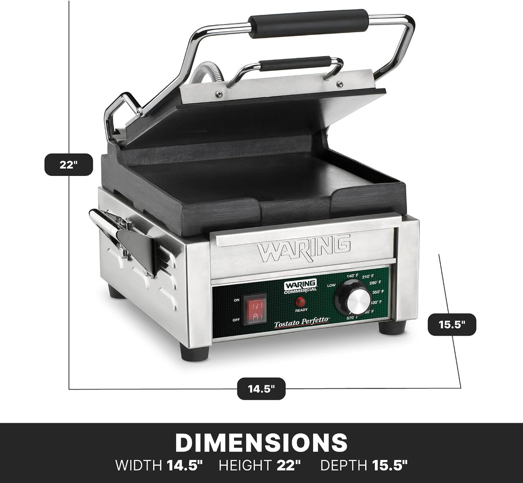 Waring Commercial WFG150 Tostato Perfetto® Compact Flat Toasting Grill, 120V, 1800W, 5-15 Phase Plug