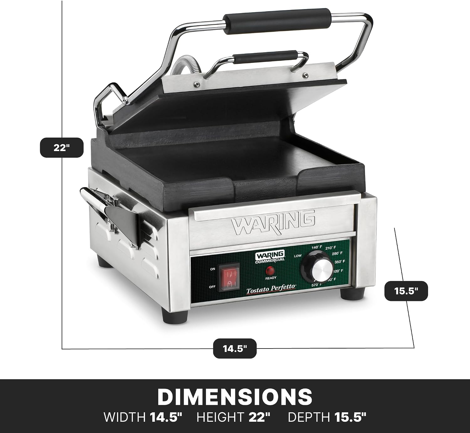 Waring Commercial WFG150 Tostato Perfetto® Compact Flat Toasting Grill, 120V, 1800W, 5-15 Phase Plug
