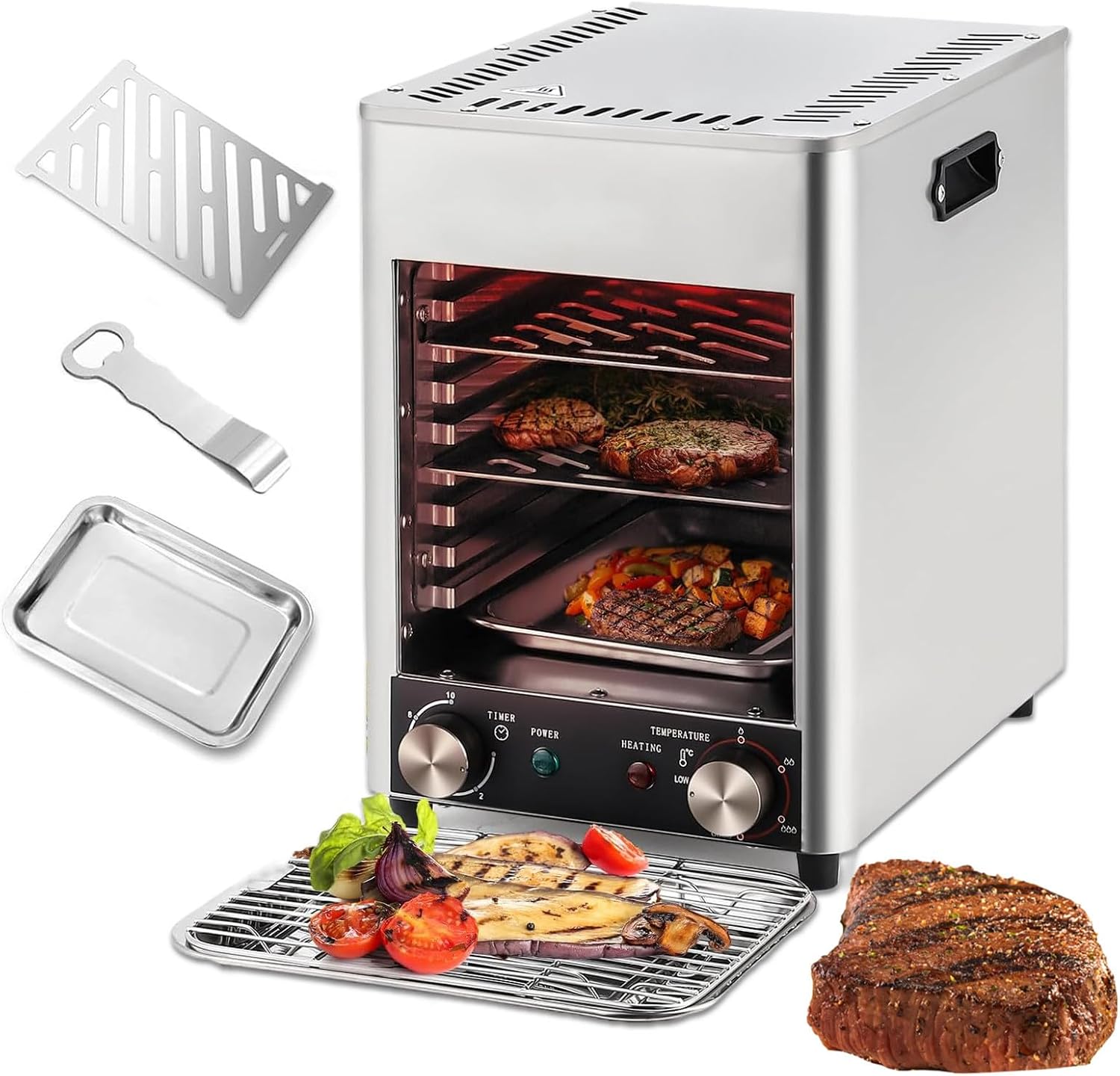 Electric Steak Grill Indoor, 8 Tier Steak Broiler, 1700W Tabletop Steak Grill, 800℃ Adjustable Temperature, for Party, Camping