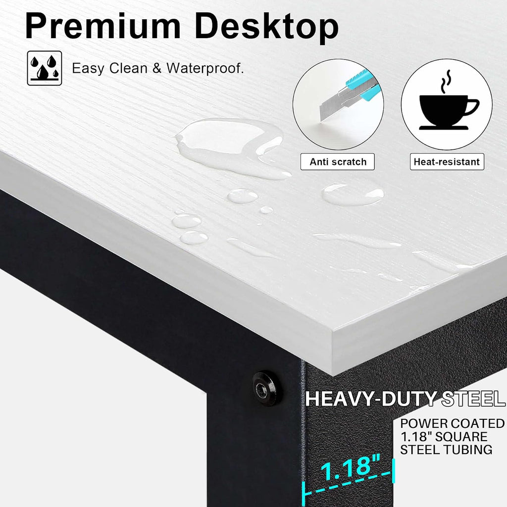 Aquzee Computer Desk with Shelves, 47' W x 23.6' D Gaming Desk with Hutch and Bookshelf, White Study Table for Bedroom Space Saving with 3 Tier Storage Shelf, Home Office Desk for Writing Work