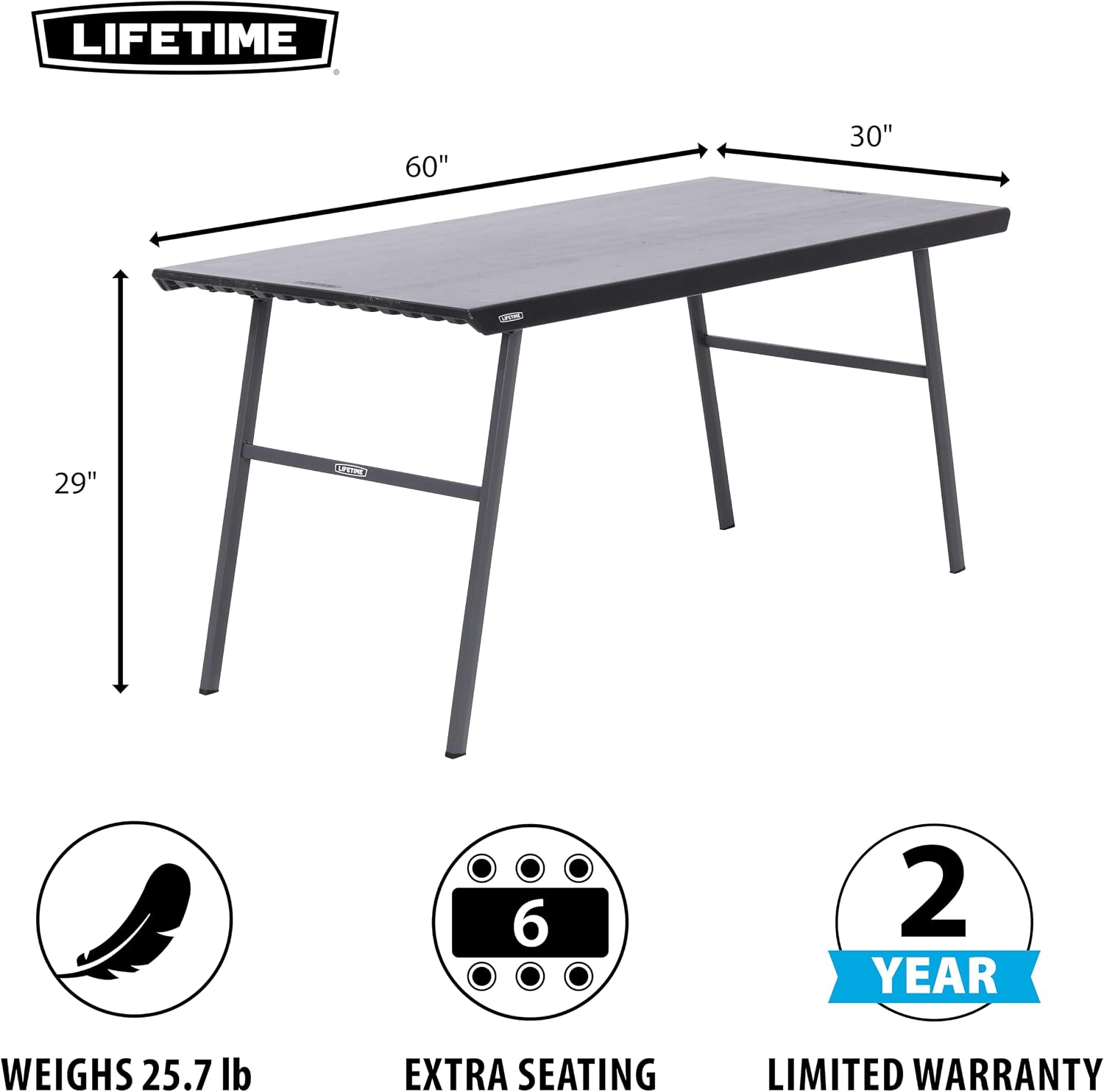 LIFETIME 5-Foot Desk Folding Table, Multipurpose Home Office Workstation