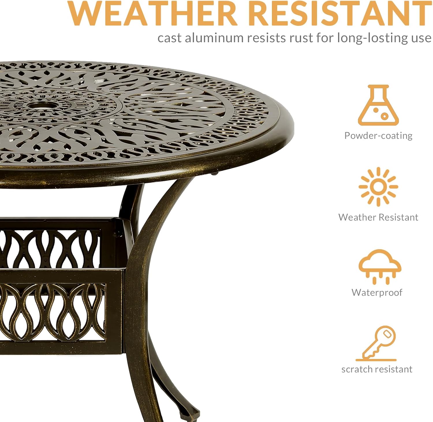 5-Piece Outdoor Patio Dining Set, All-Weather Cast Aluminum Patio Furniture Set for Backyard Garden Deck with 4 Chairs, 4 Cushions and 35.4' Round Table, 2' Umbrella Hole, Red