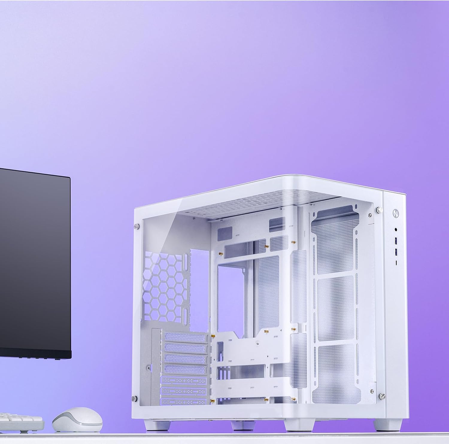 JONSBO TK-3 White One-Piece Curved Glass ATX Mid Tower Pc Case, One-Piece Curved Glass, Support BTF MB/Dual 360 AIO/ATX PSU/40Series GPU, with 10 Fan Positions, 270 Degree Side View Display,White