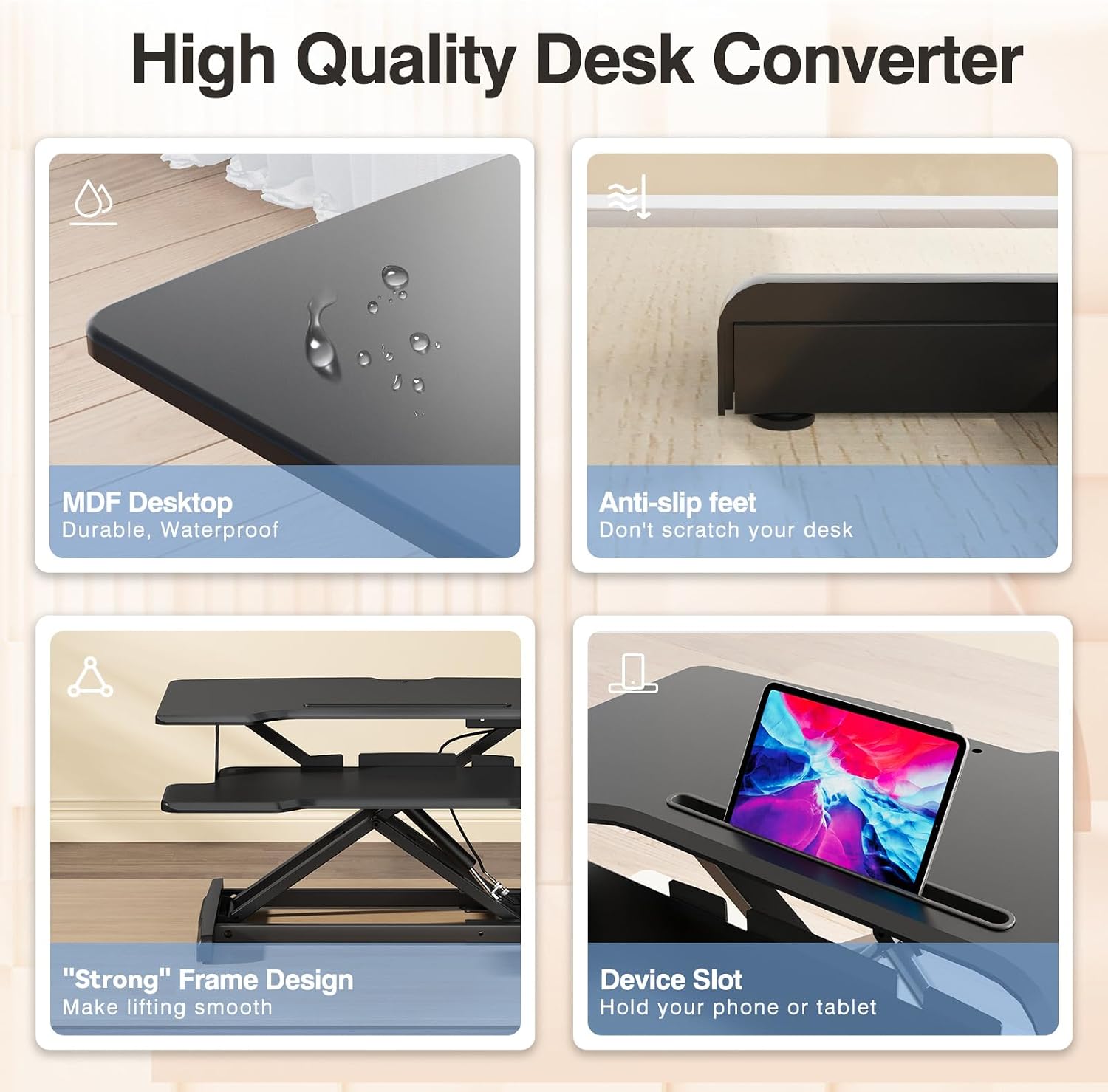 Standing Desk Converter 32 inch, Height Adjustable Sit Stand Desk Riser, Quick Sit to Stand Tabletop Dual Monitor Riser Workstation for Home Office with Keyboard Tray, Black