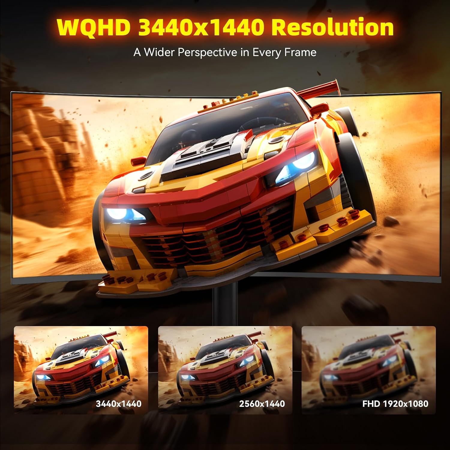 34 Inch Ultrawide Gaming Monitor - 21:9 WQHD 3440 x 1440 R1500 Curved Computer Monitor for Gamer, 180Hz,1ms, AMD FreeSync, PIP/PBP, Crosshair, TÜV Eye Care, HDMI 2.0 & DP1.4, Tilt/Height/Swivel Stand