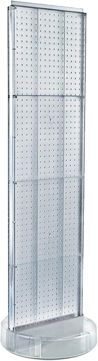Azar Displays 700780-CLR, TWO-SIDED PEGBOARD FLOOR DISPLAY W/C-CHANNEL SIDES ON REVOLVING ROUND STUDIO BASE. PANEL SIZE: 16'W X 60'H, Clear