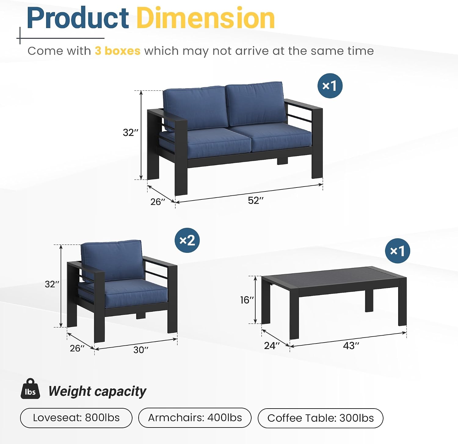 Solaste Aluminum Patio Furniture Set for All Weather, Oversized Metal Outdoor Furniture Set with 27.5' Deep Seating and 3.2' WIde Armrest, Outdoor Patio Conversation Sets with 10'' Back Suport Cushion