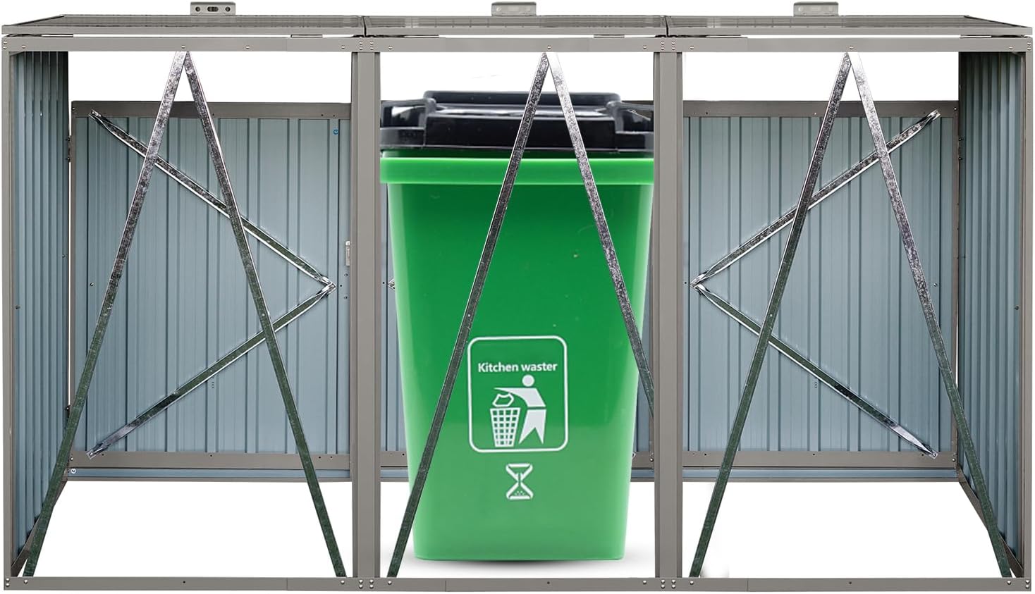 Outdoor Trash Can Storage, Garbage Bin Shed Stores, Trash Can Storage Cabinet Outside, Metal Outdoor Storage Shed for Garbage Cans, Garden Accessories, Backyard, and Patio Use, Lockable, Light Grey