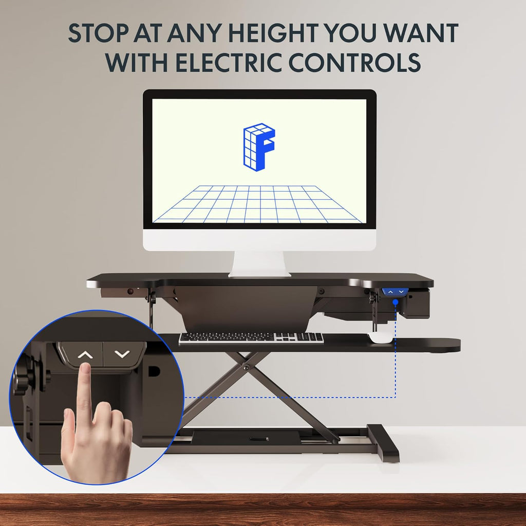 FLEXISPOT 32' Motorized Standing Desk Converter, Electric Stand up Desk Riser, Sit to Stand Dual Monitor and Laptop Workstation with Wide Keyboard Tray, Black