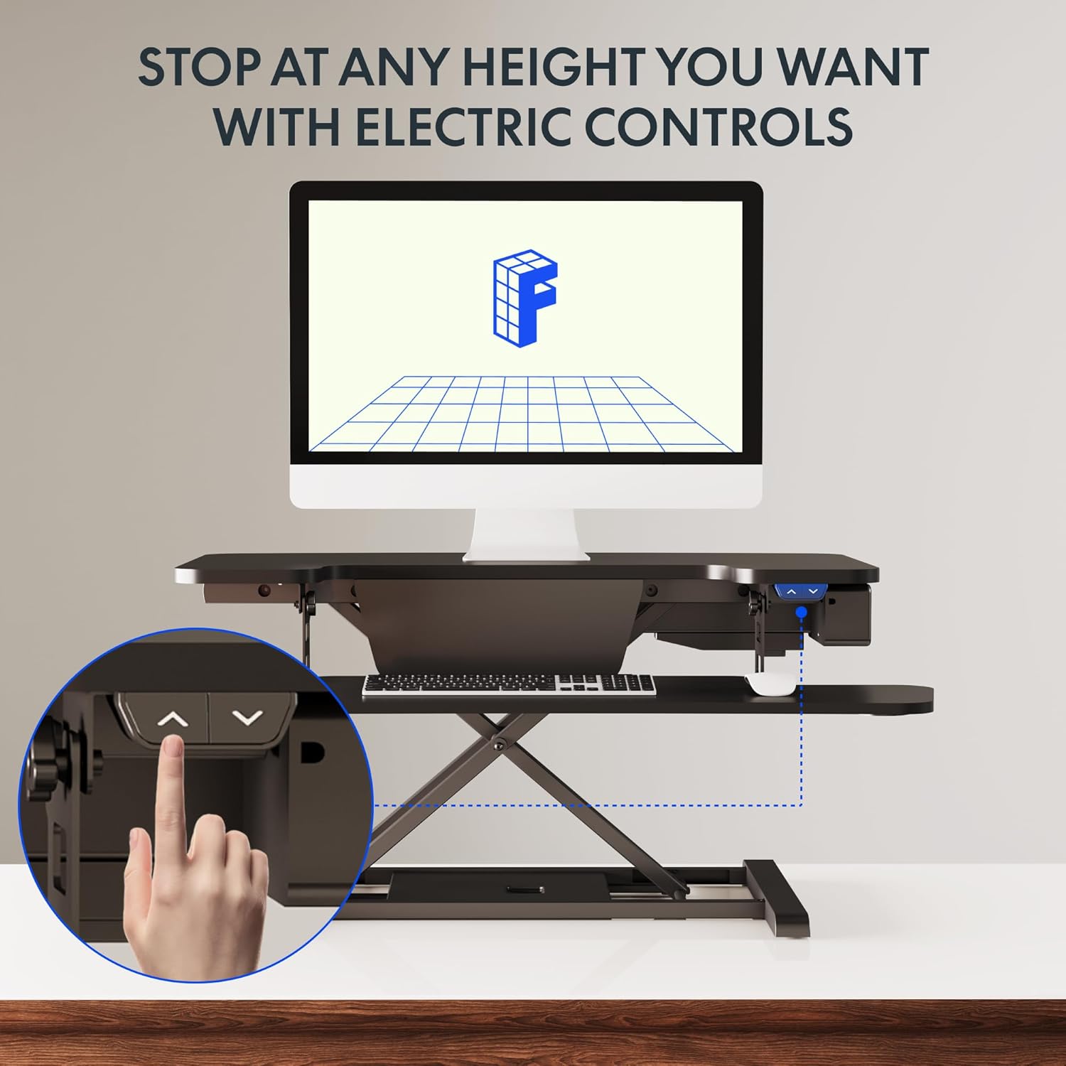 FLEXISPOT 32' Motorized Standing Desk Converter, Electric Stand up Desk Riser, Sit to Stand Dual Monitor and Laptop Workstation with Wide Keyboard Tray, Black
