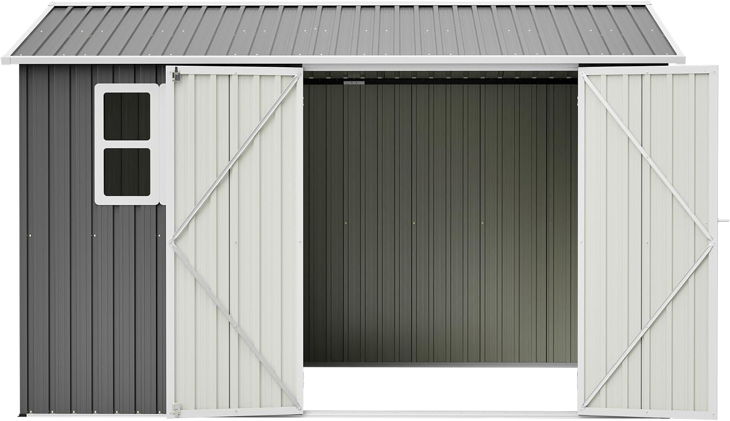 8x10FT Sheds & Outdoor Storage Shed with Bright Window and Lockable Doors, Spacious Metal Garden Shed Heavy-Duty Tool Sheds for Backyard, Patio, Lawn, Gray, Galvanized Steel