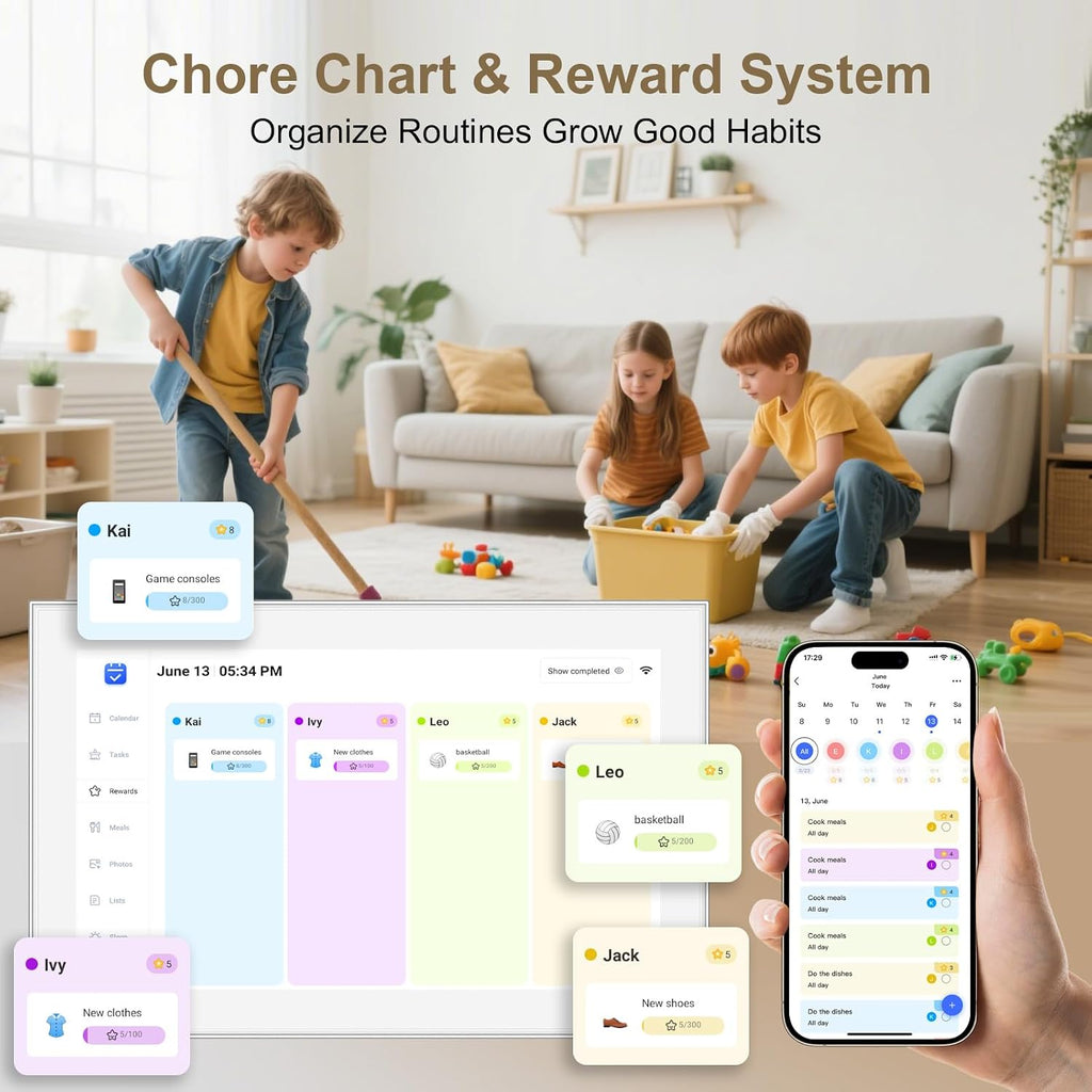 15.6 inch Wall Planner Digital Calendar & Chore Chart, Smart Touchscreen Display for Family Schedules, Hearth Display Digital Calendar, Digital Photo Frame, Great for Organizing Your 2025 Calendar