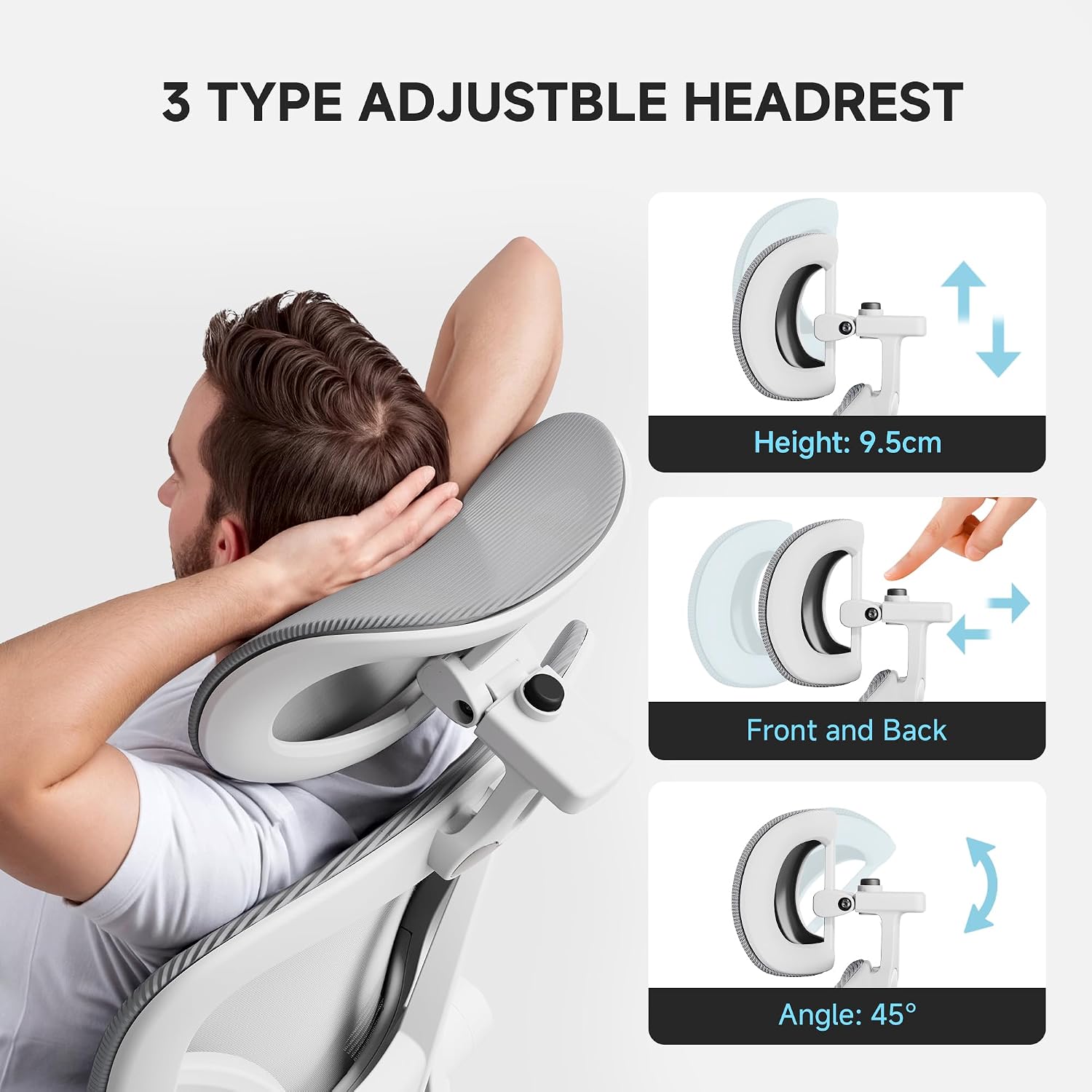 Ergonomic Office Chair, 330LBS Desk Chair with 3-Level Lumbar Support & Headrest, Breathable Mesh Backrest, Flip-Up Armrests for Home Office and Gaming, White