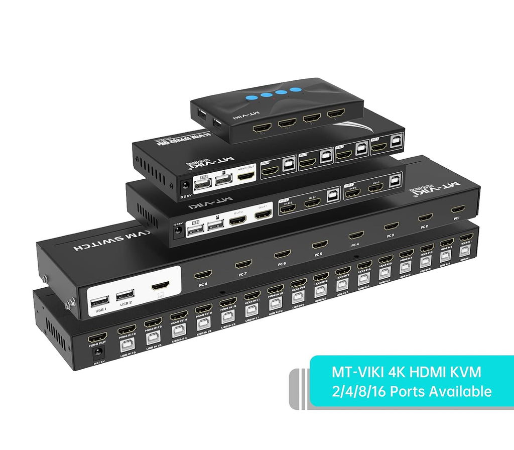 MT-VIKI 4K 16 Port KVM Switch HDMI, 4K@30Hz Rack Mount KVM Console w/16 Cables + 4 USB 2.0 Devices + Remote, Support EDID Storage, HDMI 1.4, HDCP 1.4 for 16 Computers/Servers, Fit 1U 19'' Rack