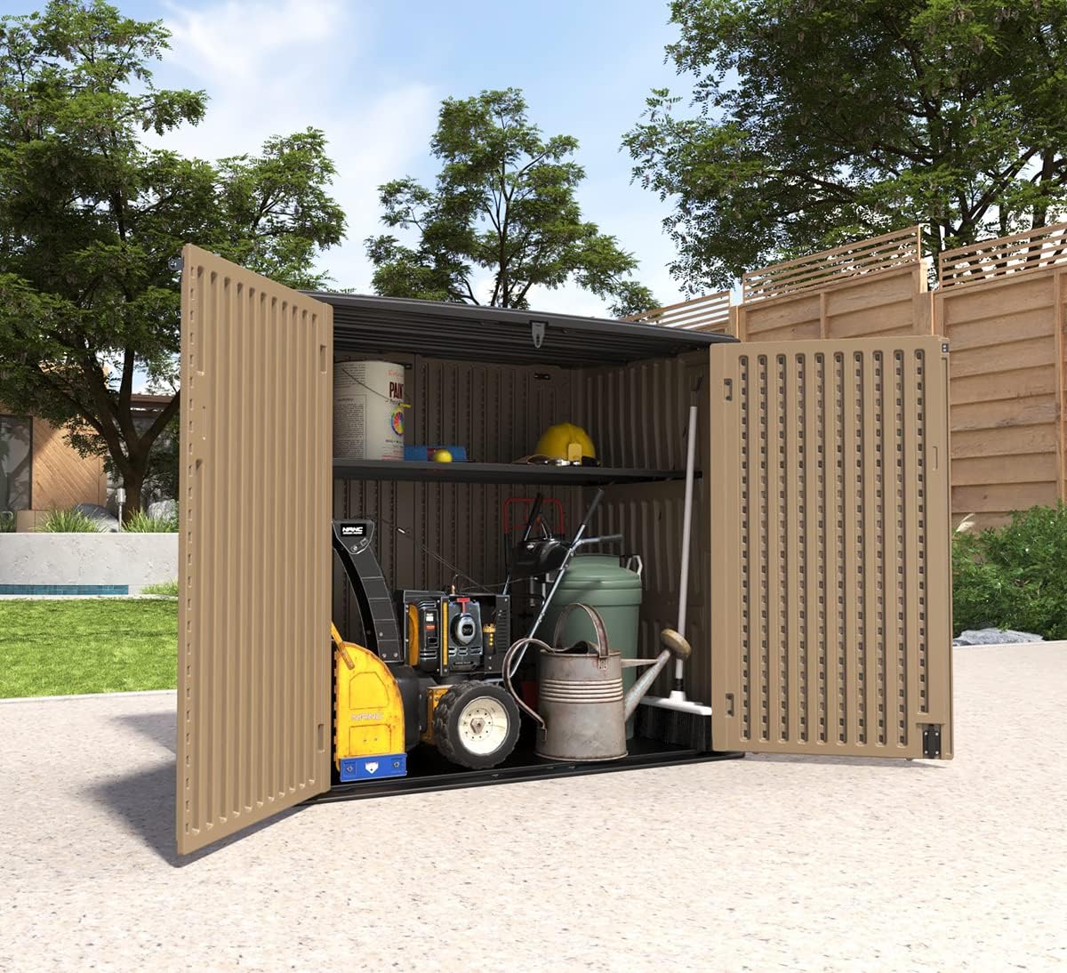 Mrosaa Large Horizontal Storage Sheds,38 cu.ft Resin Garden Shed Weather Resistance,Outdoor Storage Box Lockable for Patio,Backyard,Garden,Home(Brown)