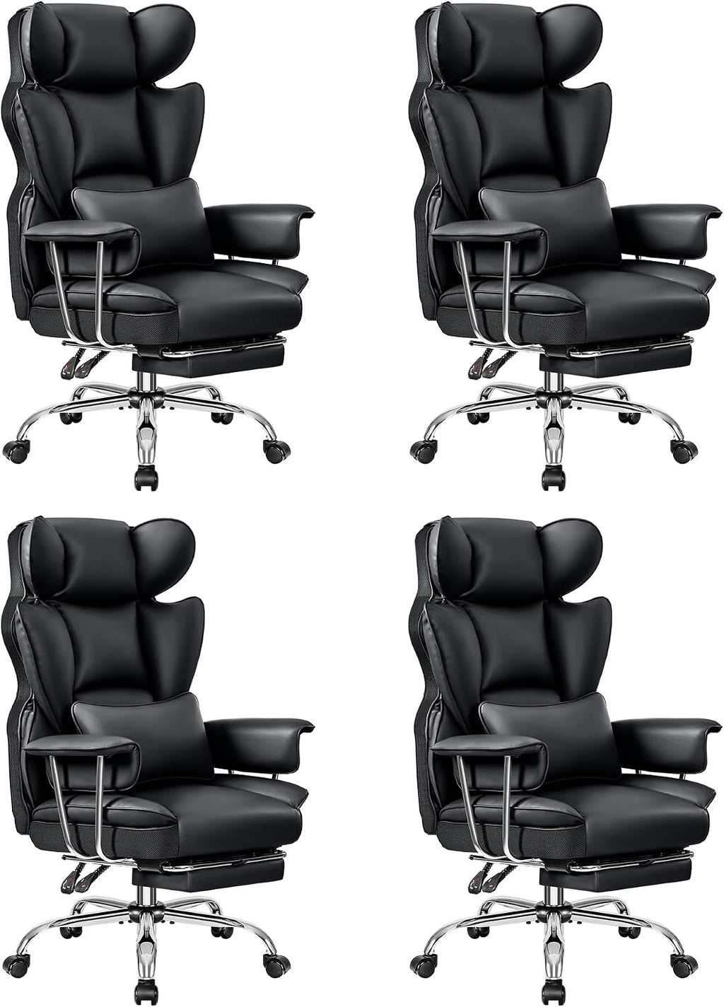 ALLGOD Big and Tall Ergonomic Office Chair with Footrest, High Back Executive Leather Office Chair, Reclining Computer Desk Chair, Comfy Heavy Duty Home Gaming Chair with Padded Arm, Black-4 Pack
