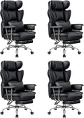 ALLGOD Big and Tall Ergonomic Office Chair with Footrest, High Back Executive Leather Office Chair, Reclining Computer Desk Chair, Comfy Heavy Duty Home Gaming Chair with Padded Arm, Black-4 Pack