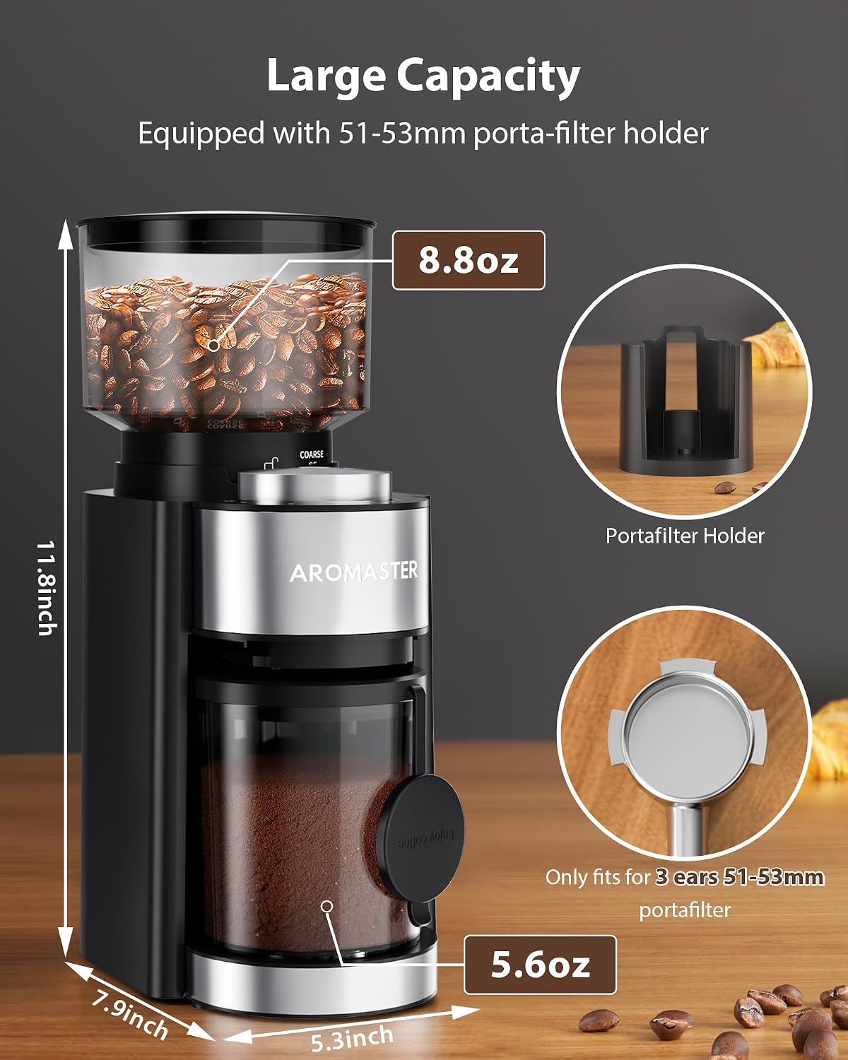 Aromaster Burr Coffee Grinder,Adjustable 2-12 Cups Timer, Black