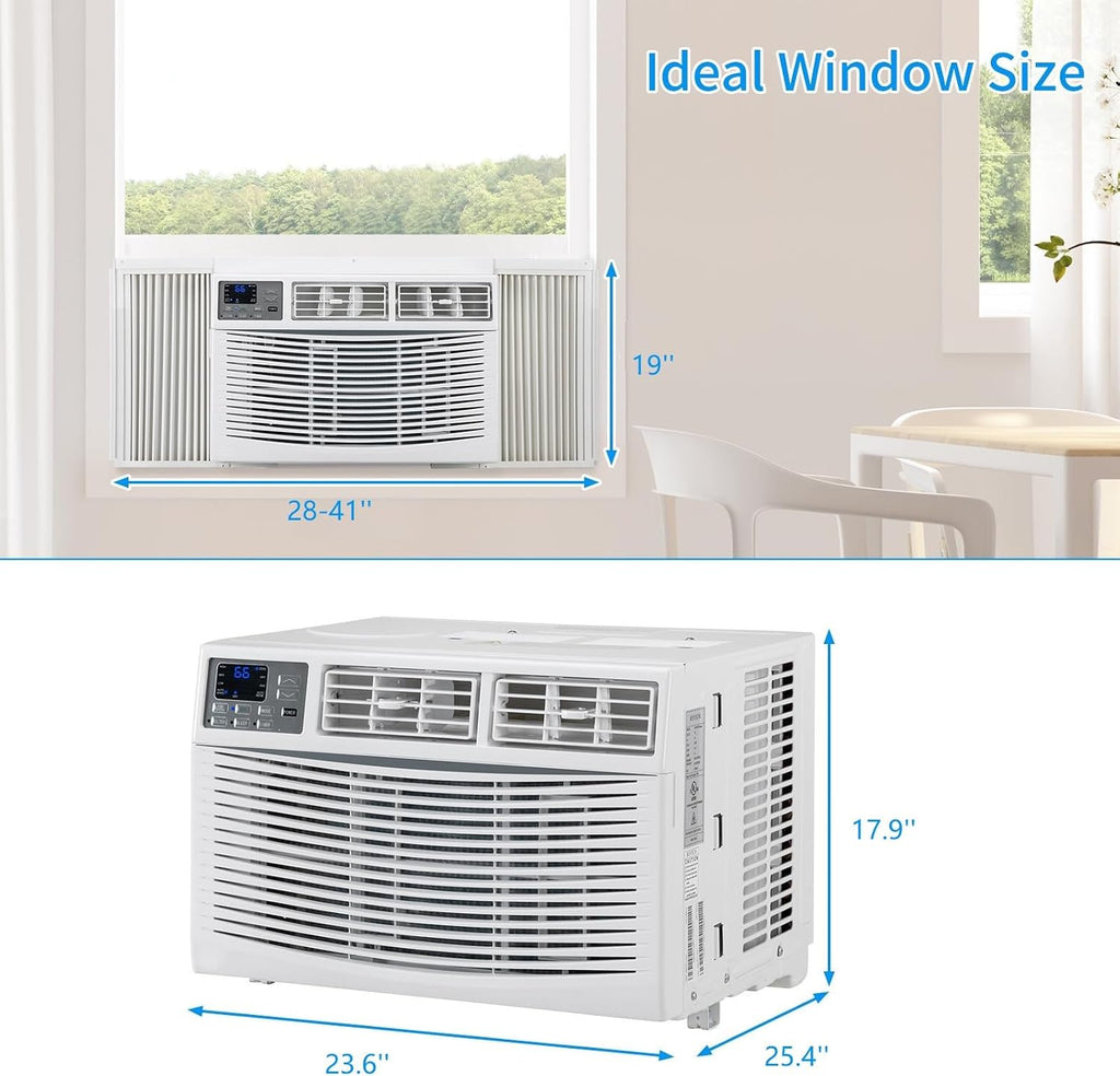 ROVSUN 18000 BTU Air Conditioner Window Unit, 3-in-1 Window AC Unit Cooler, Dehumidifier & Fan with Timer, Remote Control & Installation Kit, Cooling Rooms up to 1000 Sq. Ft, 230V/60Hz, White & Grey