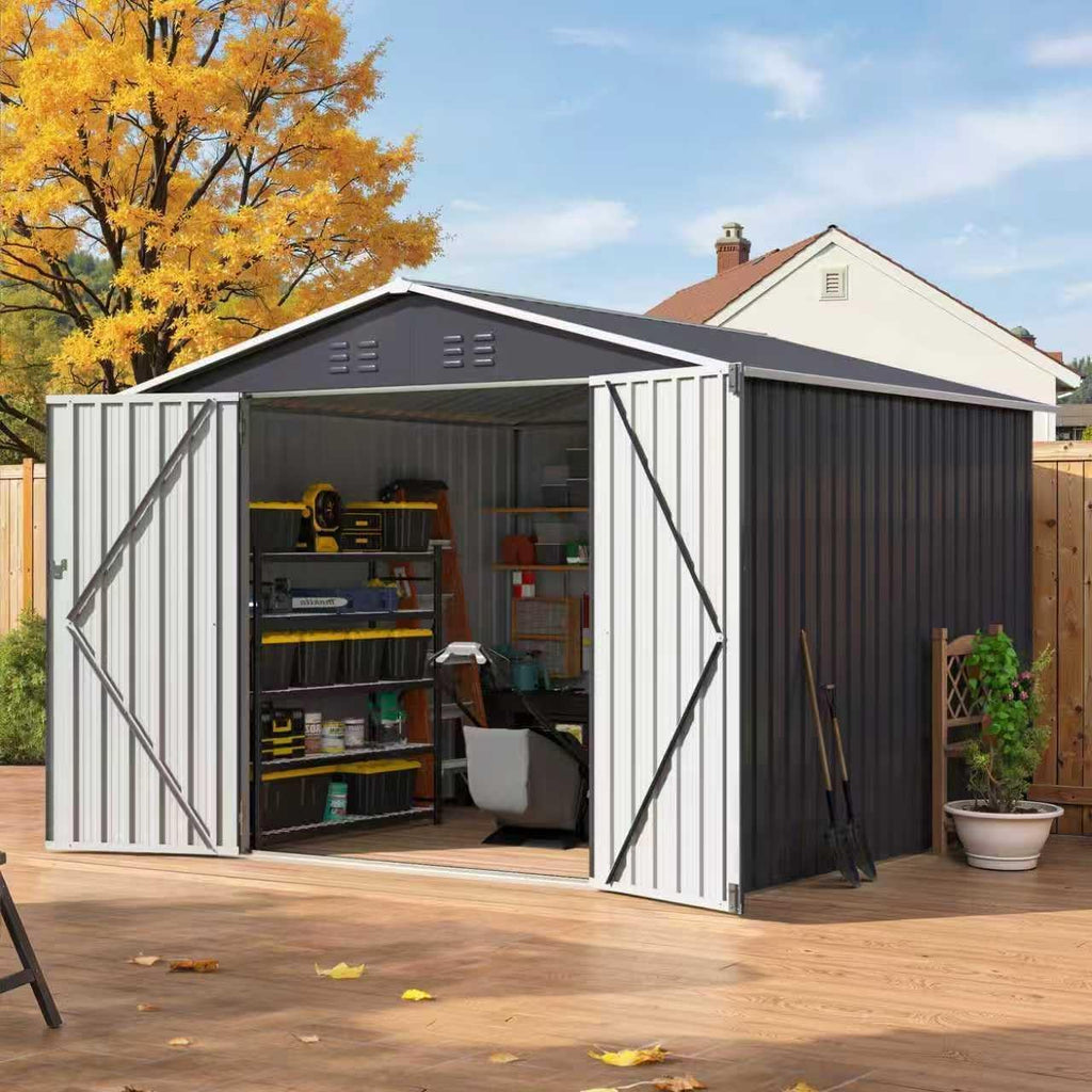 AirWire 8x8 FT Outdoor Storage Shed, Garden Shed with Updated Frame Structure and Lockable Doors, Metal Tool Sheds for Backyard Garden Patio Lawn, Gray