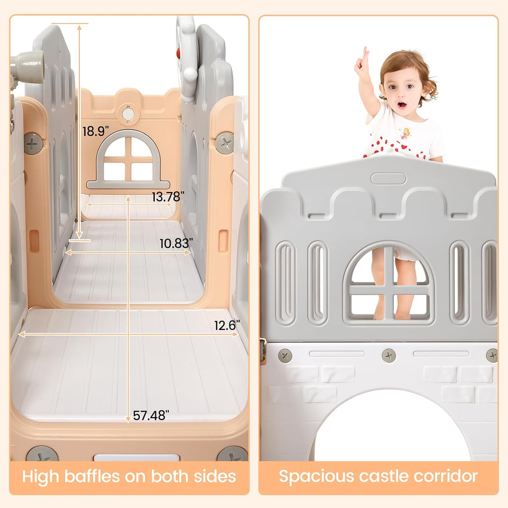 8 in 1 Toddler Slide Playset, Toddler Indoor Playground for Kids 1-3, Baby Outdoor Indoor Playset with Slide, Climber, Tunnel, Basketball Hoop, Toy Storage and Telescope for Toddlers Age 1-3