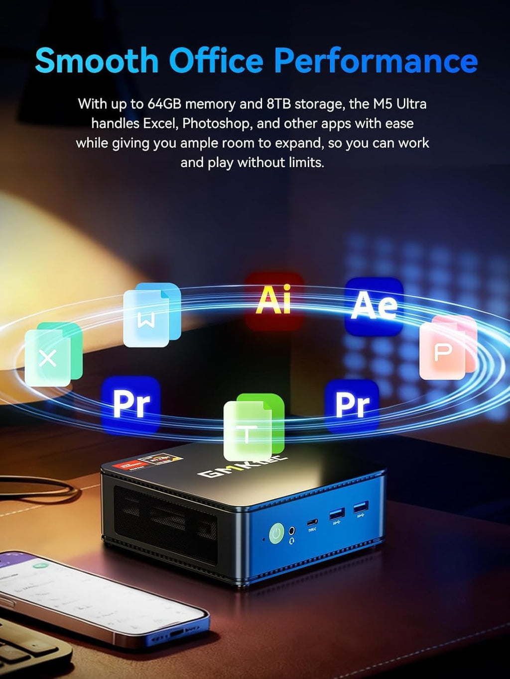 GMKtec Gaming Mini PC AMD Ryzen 7 7730U (Upgraded 7430U/ 5825U) 32GB DDR4 1TB NVME SSD WiFi 6E Dual NIC LAN 2.5GbE Desktop Computers USB-C, DP, HDMI Triple 4K Display M5 Ultra
