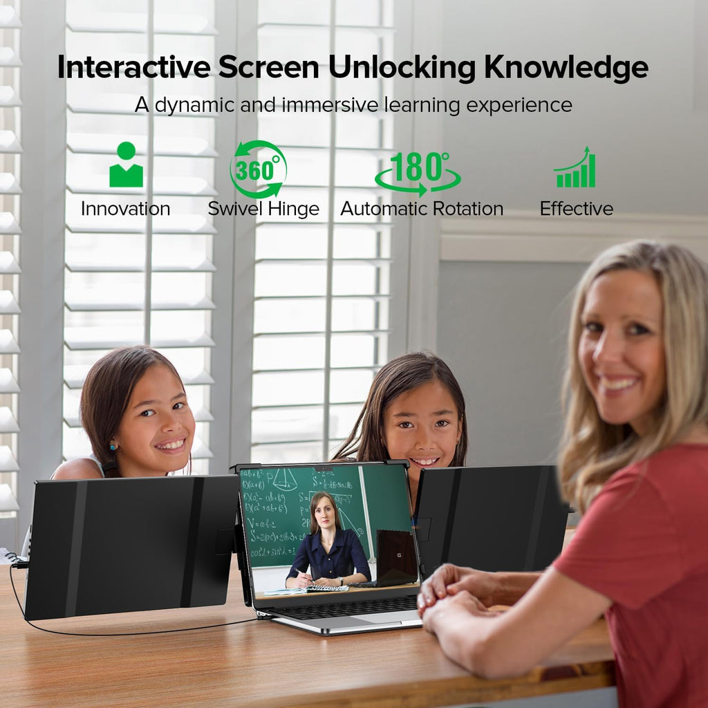 UPERFECT Laptop Screen Extender, 2K 14' 360° Patented Unique Swivel Hinge Triple Monitor, 2240x1400 QHD IPS Portable Dual Monitor for 13.3'-17.3'' Laptops, Plug & Play with Mac, Wins, Android