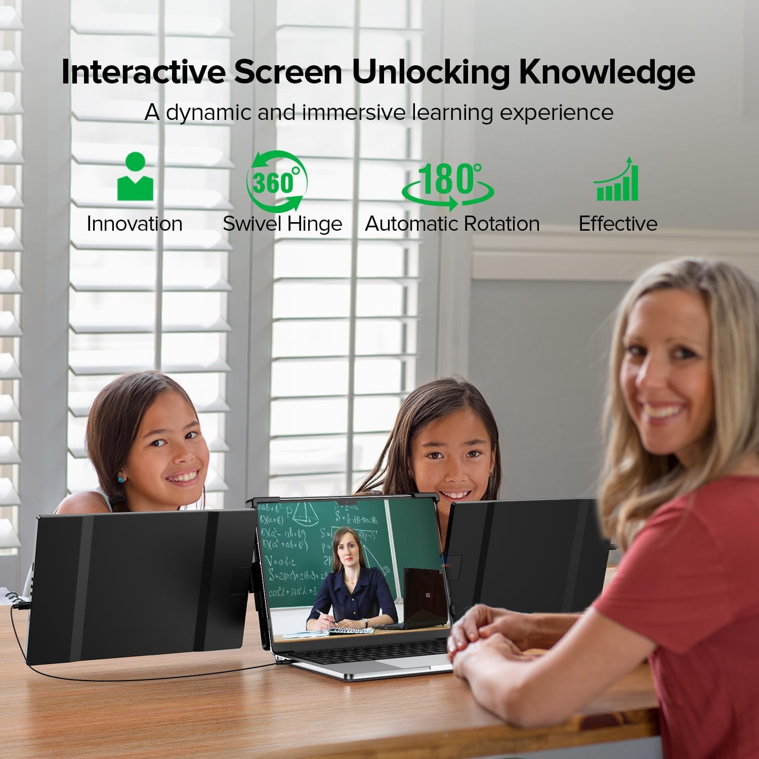 UPERFECT Laptop Screen Extender, 2K 14' 360° Patented Unique Swivel Hinge Triple Monitor, 2240x1400 QHD IPS Portable Dual Monitor for 13.3'-17.3'' Laptops, Plug & Play with Mac, Wins, Android