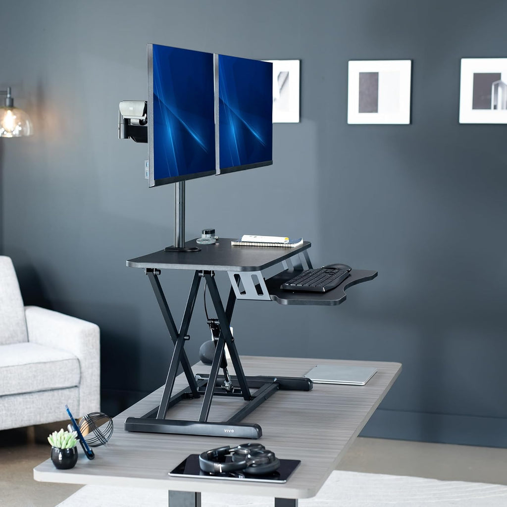 VIVO 32 inch Standing Desk Converter with Dual Monitor Mount for up to 32 inch Screens, Height Adjustable Riser with Mechanical Spring Arms, Black, DESK-KIT-0K2K