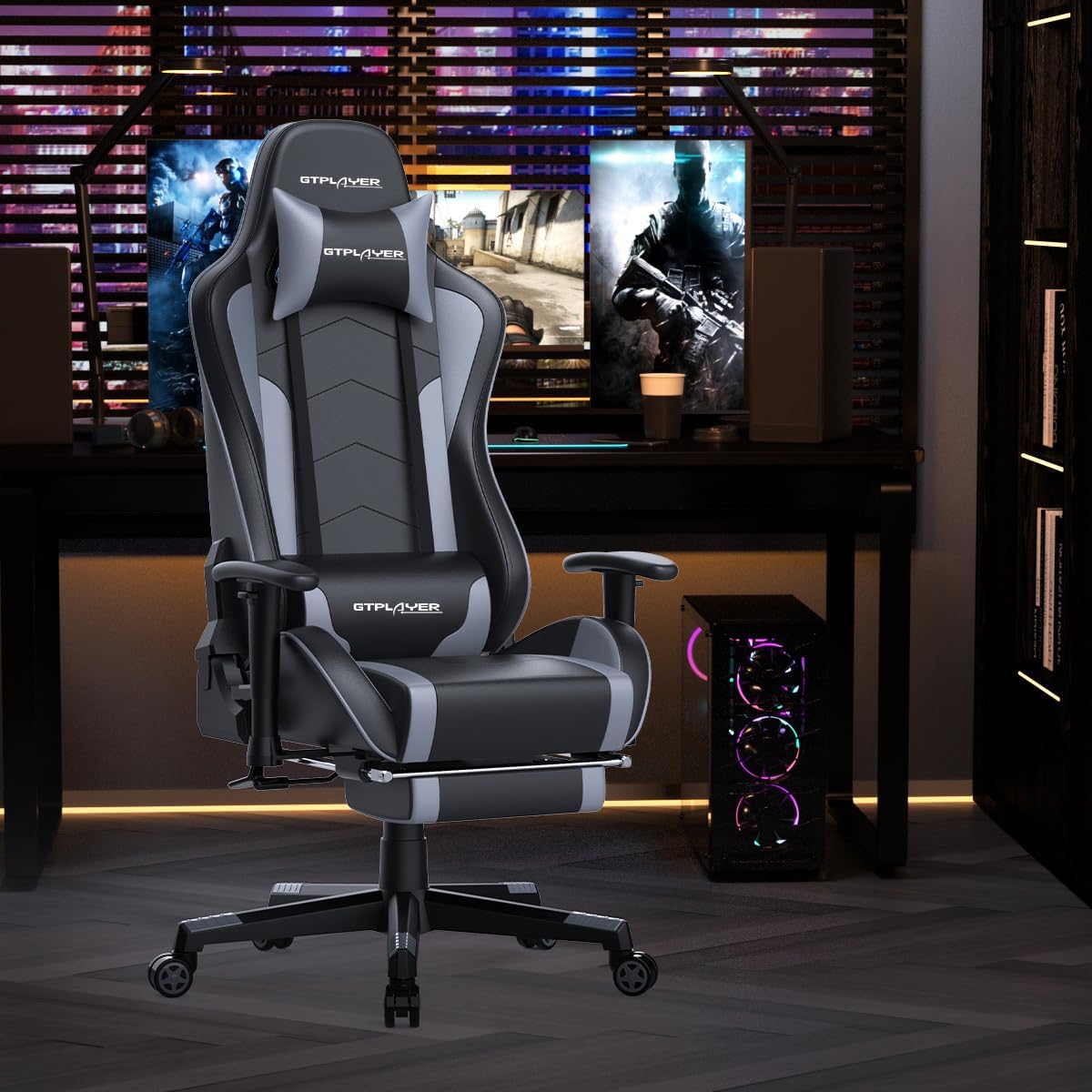 GTPLAYER Gaming Chair with Footrest Speakers Video Game Chair Bluetooth Music Heavy Duty Ergonomic Computer Office Desk Chair