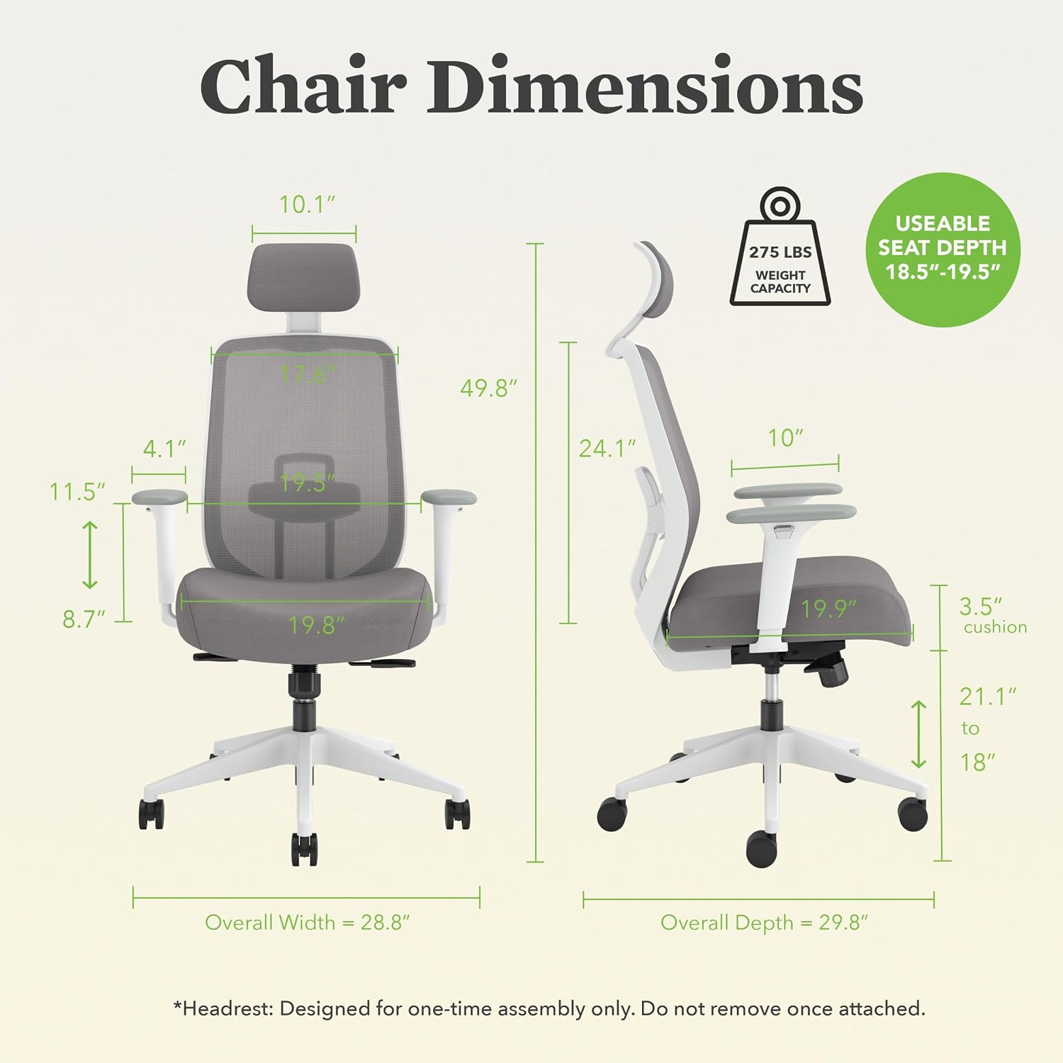 HON Altern Ergonomic Office Chair with Headrest, Mid‑Back Mesh Desk Chair, Adjustable Arms, Seat Slide, Synchro‑Tilt, Rolling Computer Seat for Home Office, White Frame, Black