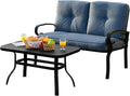 Tangkula Patio Loveseat with Table Set, 2 Seat Cushioned Sofa with Coffee Table, Patio Conversation Sofa Set with Rustproof Frame, 2 Pieces Outdoor Furniture Set for Garden, Poolside, Balcony (Blue)