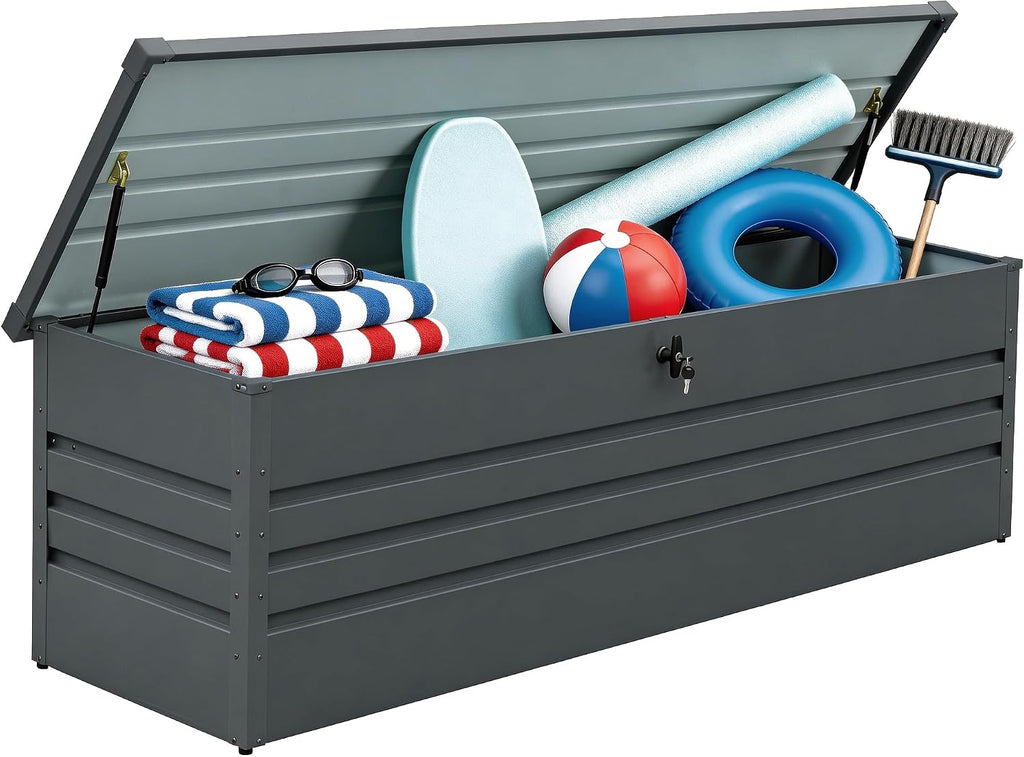 260 Gallon Waterproof Outdoor Storage Box, Extra Large Outside Metal Deck Storage Box for Patio Cushions, Garden Tools, Pool Supplies