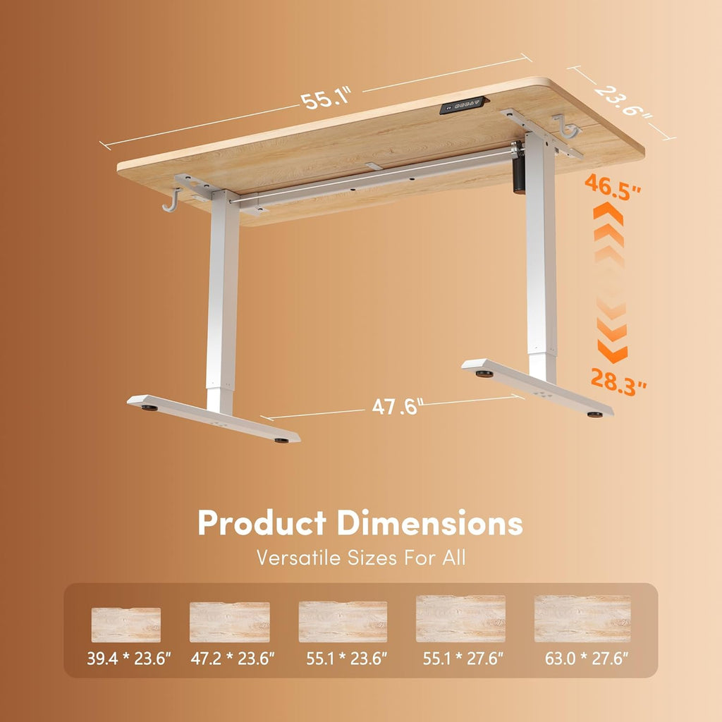 FEZIBO 55 x 24 Inchs Electric Standing Desk, Height Adjustable, Sit Stand Up, Computer Office Desk with Splice Board, White Frame/Maple Top