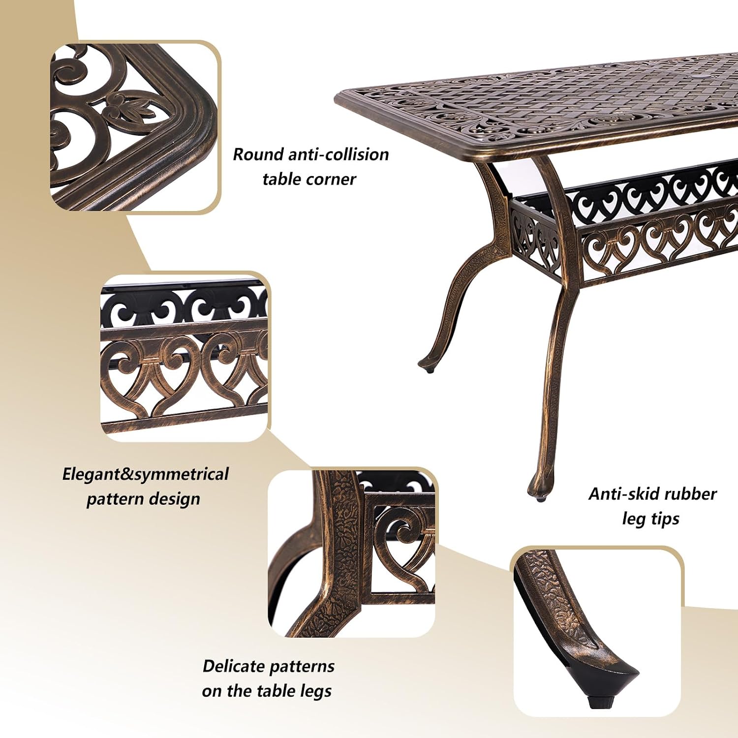 Grepatio 7 Piece Patio Dining Set Outdoor Dining Set Cast Aluminum Furniture Set with 6 Dining Chairs and Dining Table for Backyard Garden Deck Poolside (6 Flower Chairs Without Cushion)