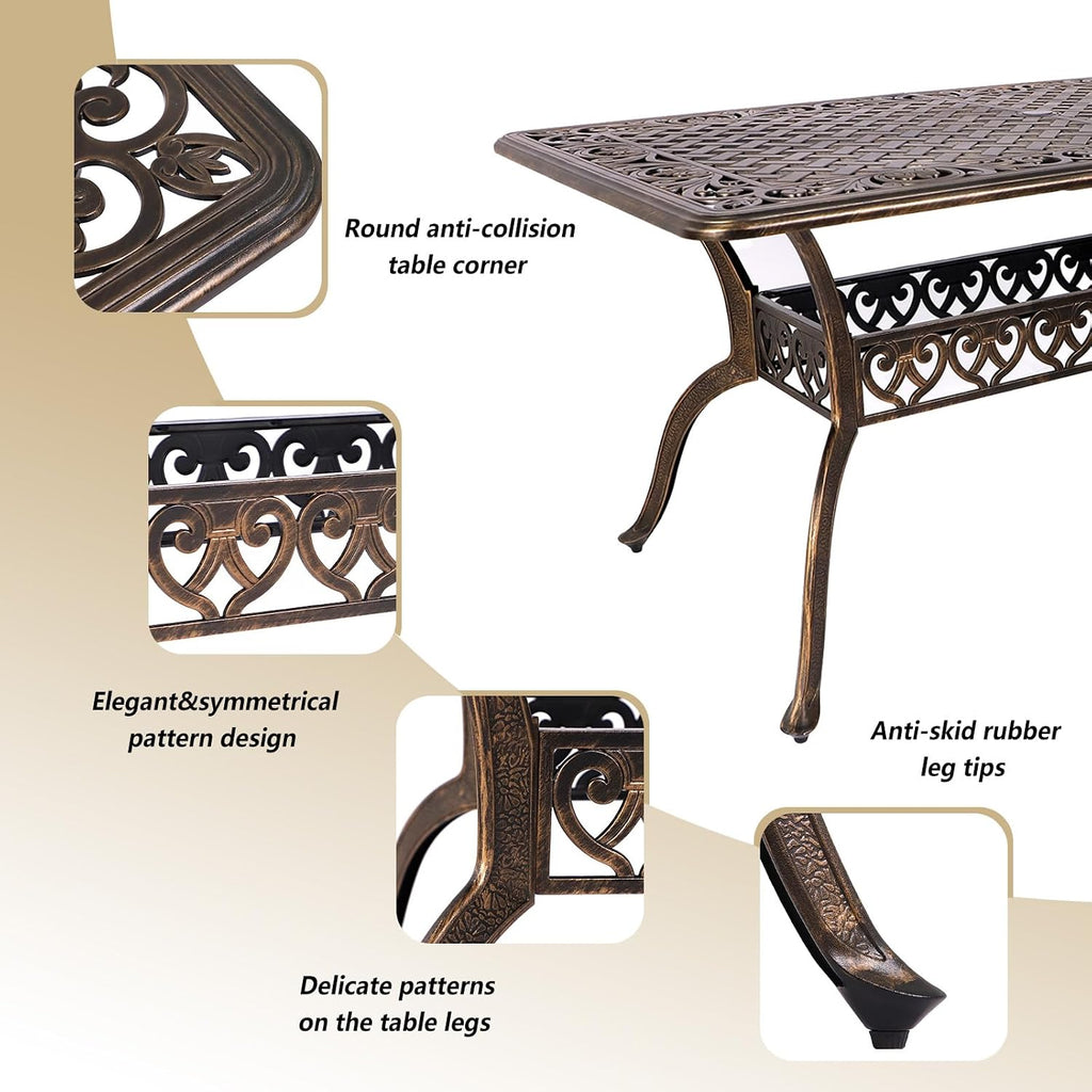 Grepatio 7 Piece Patio Dining Set Outdoor Dining Set Cast Aluminum Furniture Set with 6 Dining Chairs with Cushion and Dining Table for Backyard Garden Deck Poolside (Red)