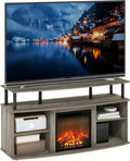 Furinno Jensen Fireplace TV Stand, Entertainment Center, TV Console for TV up to 55 Inch with Fireplace and Open Shelving Storage, for Living Room, Bedroom, French Oak Grey