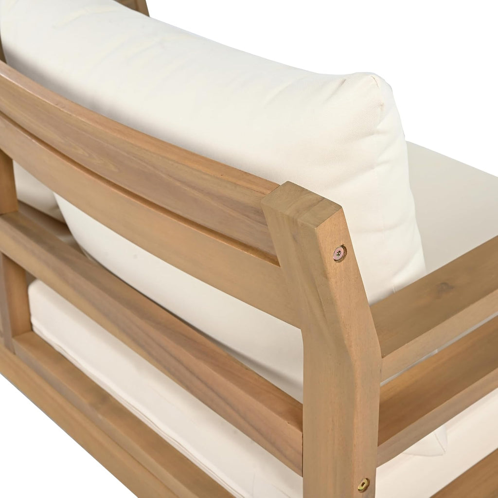 Christopher Knight Home Jamaia 4 Pieces Acacia Furniture Set, Patio Conversation Chat 2-Seat Sofa Set with Coffee Table, Outdoor Loveseat Chair Set for Garden Porch Backyard Balcony, Light Teak+Beige
