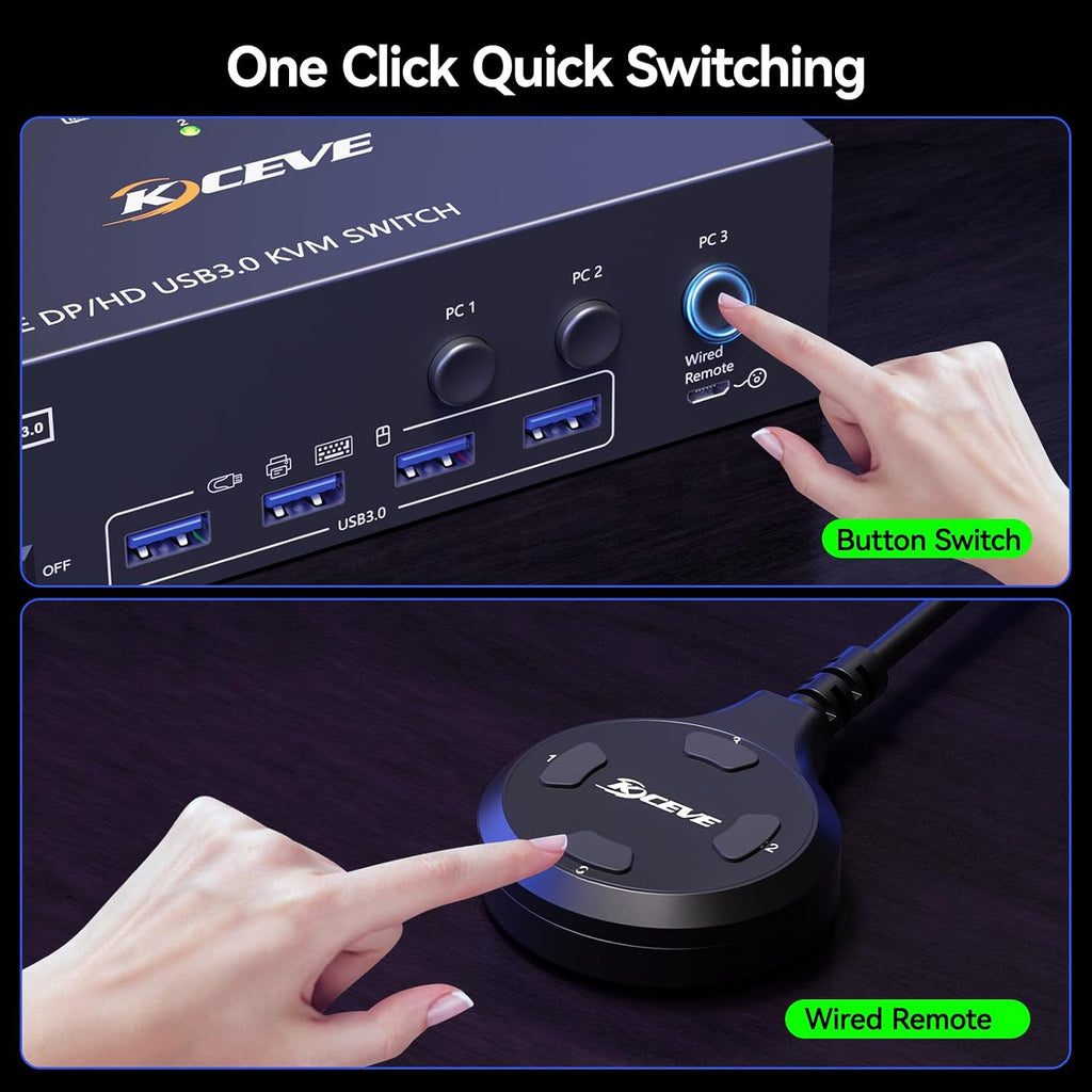 Thunderbolt 4 KVM Switch 3 Monitors 2 Laptops 4K@60Hz, Displaylink USB C Docking Station 3 Monitor KVM for Windows Mac M1 M2 M3 M4, Extended Triple Displays,PD 100W,USB 3.0,USB 3.2,SD/TF,1G Ethernet